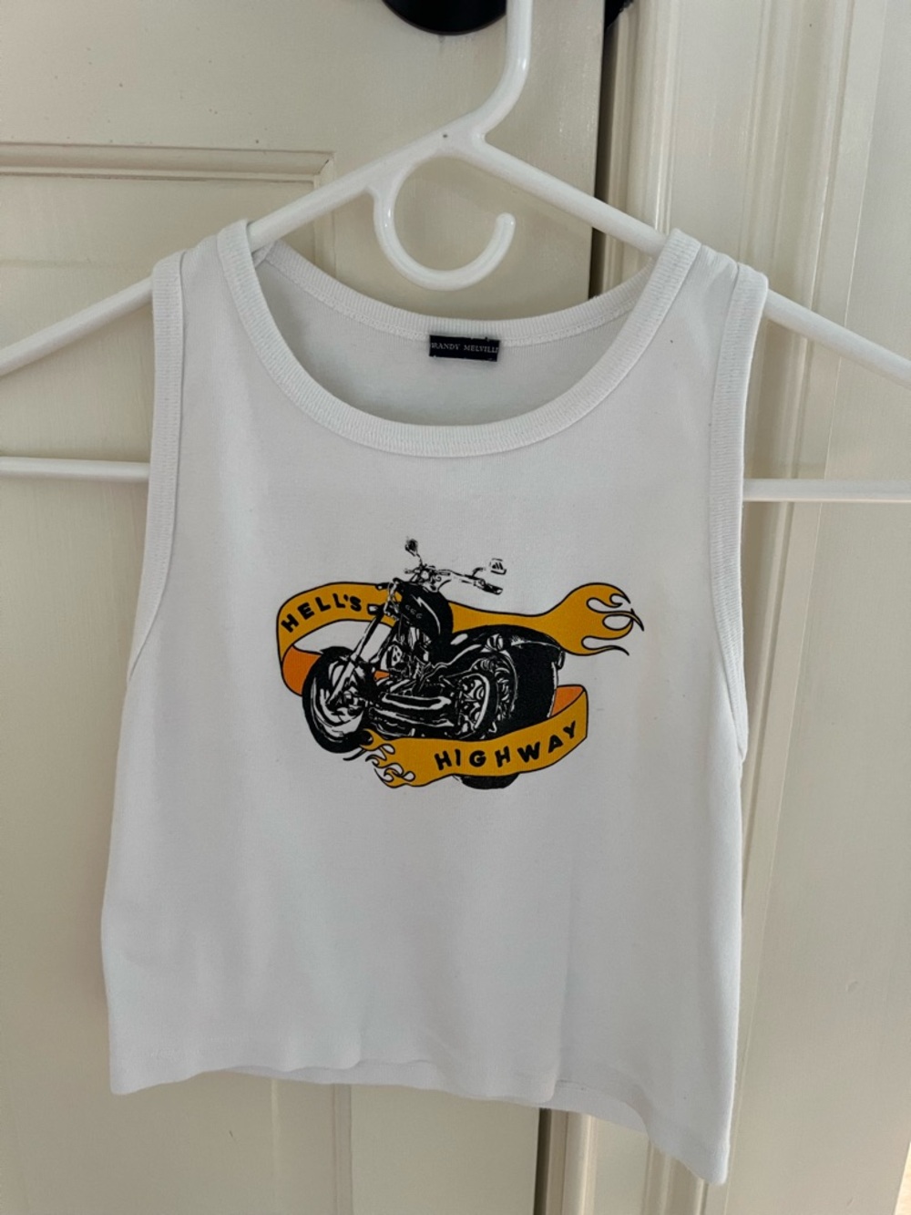 Brandy MWhite Graphic Tank with Motorcycle Flame Design